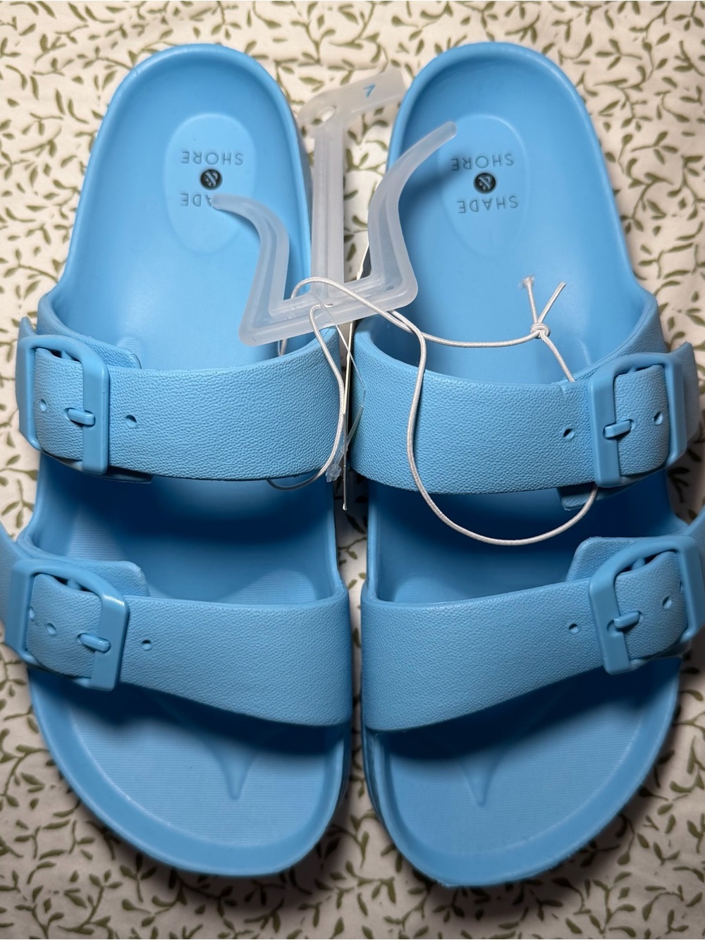 NWT Shade & Shore Women’s Blue Double-Buckle Slide Sandals Size 7